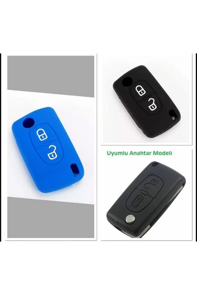 2 Adet Peugeot 207 307 Partner Uyumlu 2 Tuşlu Silikon Anahtar Koruma Kılıfı Mavi Ve Siyah ürün görseli