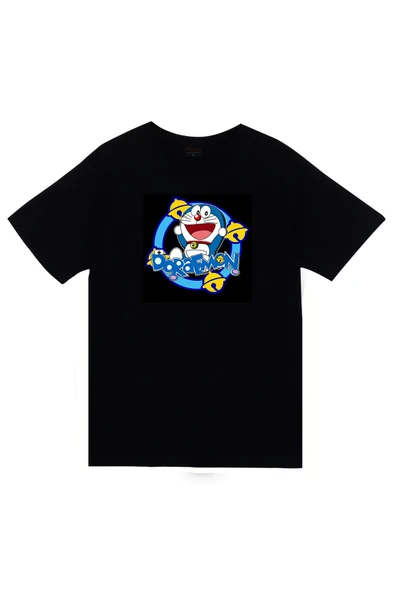 Doreamon Anime Baskılı Unisex %100 Pamuk Siyah T-shirt ürün görseli