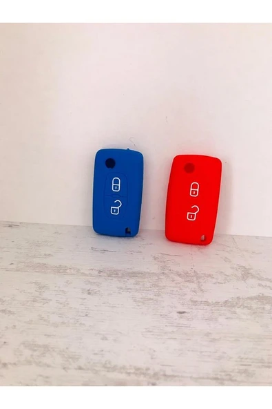 2 Adet 207 307 Partner 2 Tuşlu Silikon Anahtar Koruma Kılıfı Mavi Ve Kırmızı ürün görseli