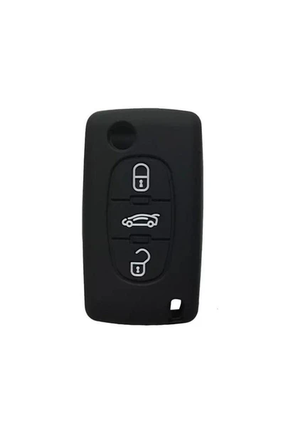 Peugeot Uyumlu 107 207 307 407 308 607 Uyumlu 3 Tuş Silikon Anahtar Koruma Kılıf Siyah Renk - Resim 2