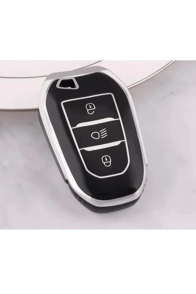 Peugeot 208 308 508 2008 3008 5008 Rifter Anahtar Koruma Kılıfı Far Tuşlu Siyah/Krom ürün görseli