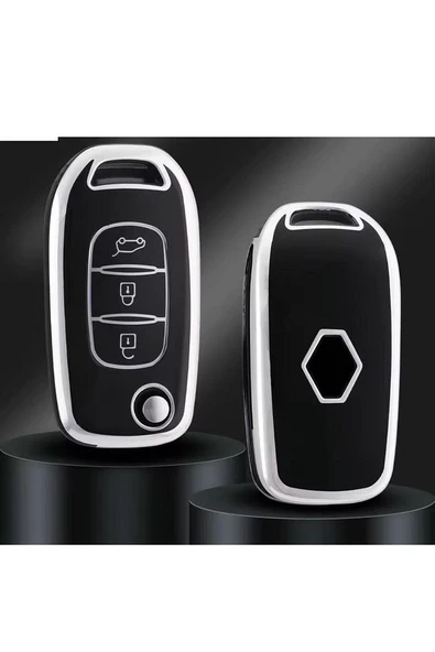 Megane 4 Joy - Clio 5 Captur Koleos Uyumlu Anahtar Kılıfı Siyah/krom 2.resime Bakınız ürün görseli