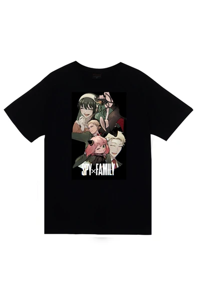 Spy × Family Anime Baskılı Unisex %100 Pamuk Siyah T-shirt ürün görseli