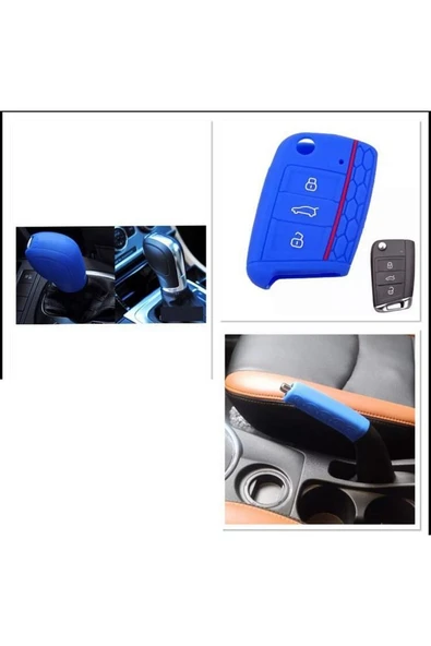 Leon Golf Passat Polo Ibiza 3lü Set Anahtar Dsg Ve El Fren Silikon Koruma Kılıfı Mavi Set ürün görseli