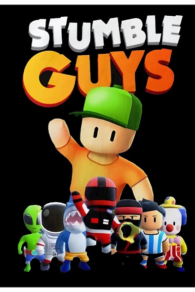 Stumble Guys – Oyun Baskılı Unisex %100 Pamuk Siyah T-shirt - Resim 2