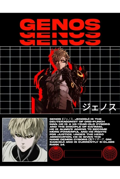 One Punch Man Genos Anime Baskılı Unisex %100 Pamuk Siyah T-shirt - 2