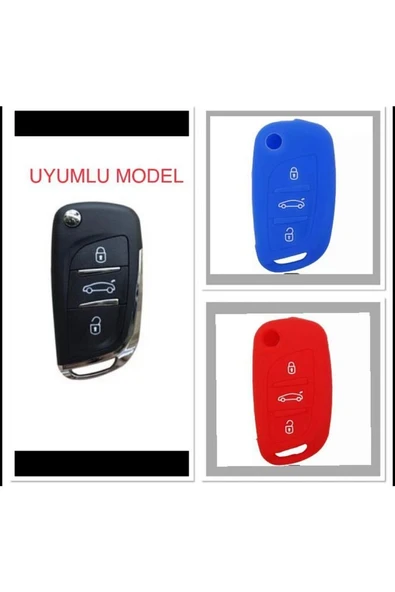 2 Adet Citroen C4 C5 C-quatre Uyumlu Silikon Anahtar Koruma Kılıfı Mavi Ve Kırmızı Renk ürün görseli
