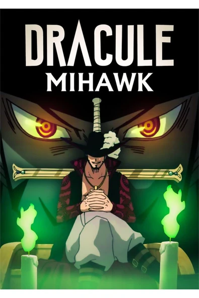 One Piece – Dracule Mihawk Anime Karakter Baskılı Unisex %100 Pamuk Siyah T-shirt - Resim 2