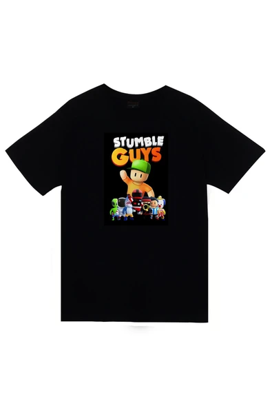 Stumble Guys – Oyun Baskılı Unisex %100 Pamuk Siyah T-shirt ürün görseli