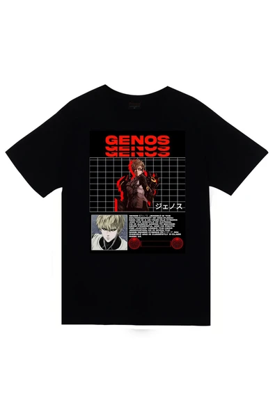 One Punch Man Genos Anime Baskılı Unisex %100 Pamuk Siyah T-shirt - 1