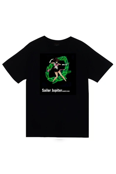 Sailor Moon Anime Baskılı Unisex %100 Pamuk Siyah T-shirt ürün görseli