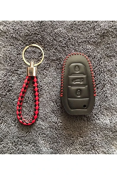 Peugeot 308 508 2008 3008 4008 5008 Uyumlu Deri Anahtar Kılıfı Ve Örgü Anahtarlık ürün görseli