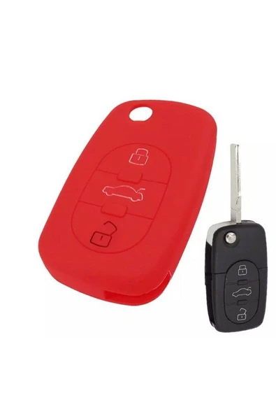 Audi A2 A3 A4 A6 A8 Silikon Anahtar Koruma Kılıfı 3 Tuşlu Kırmızı Renk ürün görseli
