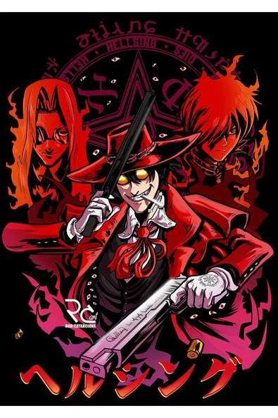 Helsing Anime Baskılı Unisex %100 Pamuk Siyah T-shirt - 2