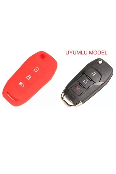 Ford Mondeo Escort Ranger Fusion Silikon Anahtar Kılıfı Kırmızı Renk ürün görseli