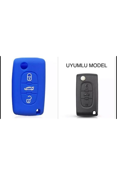 107 207 307 407 308 607 Uyumlu 3 Tuş Silikon Anahtar Koruma Kılıf Mavi Renk ürün görseli