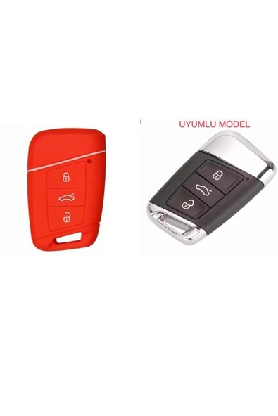 Passat B8 Ve Süper B Silikon Anahtar Koruma Kılıfı Kırmızı Renk ürün görseli