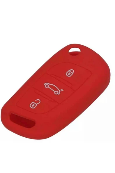 Citroen C4 C5 C-quatre Uyumlu Silikon Anahtar Koruma Kılıfı Kırmızı Renk - Resim 2