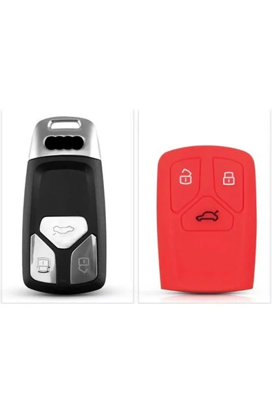 Audi Keyless A4 A5 A6 A7 Q3 Q5 Uyumlu Silikon Anahtar Koruma Kılıfı Kırmızı Renk ürün görseli