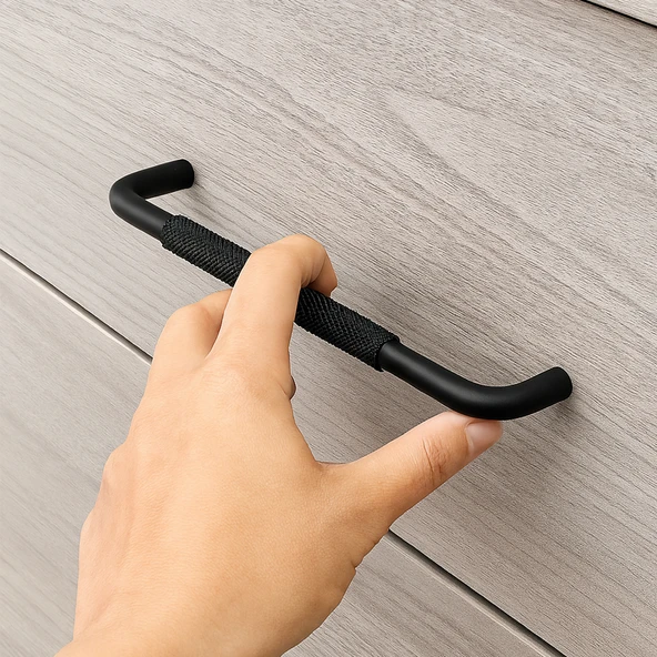 Uber Tırtıklı Mat Siyah Metal Kulp 224 mm 22.4 cm Mobilya Çekmece Mutfak Dolabı Dolap Kapak Kulpları - Resim 3