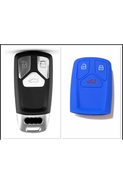 Audi Keyless A4 A5 A6 A7 Q3 Q5 Uyumlu Silikon Anahtar Koruma Kılıfı Mavi Renk ürün görseli