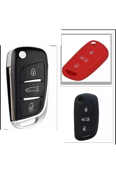 2 Adet Citroen C4 C5 C-quatre Uyumlu Silikon Anahtar Kılıfı Siyah Ve Kırmızı Renk 4.resime Bakınız ürün görseli