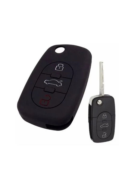 Audi A2 A3 A4 A6 A8 Uyumlu Silikon Anahtar Koruma Kılıfı 3 Tuşlu Siyah Renk ürün görseli