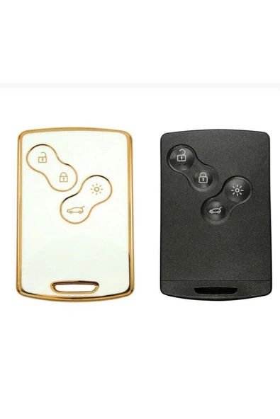 Renault Megane 3 Fluence, Clio 4 Kart Beyaz-Gold Anahtar Koruma Kılıfı Not Kart Ile Yuvaya Girmez ürün görseli