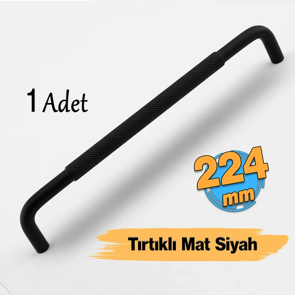Uber Tırtıklı Mat Siyah Metal Kulp 224 mm 22.4 cm Mobilya Çekmece Mutfak Dolabı Dolap Kapak Kulpları ürün görseli