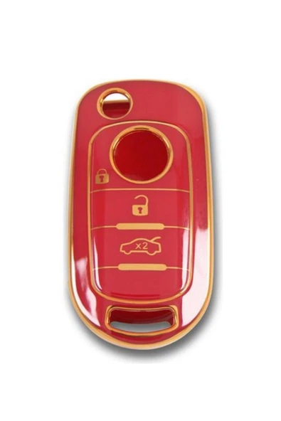 Fiat Egea 500x Sustalı Anahtar Koruma Kılıfı Kırmızı Renk Lüks Model ürün görseli