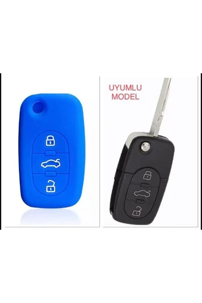 Audi A2 A3 A4 A6 A8 Uyumlu Silikon Anahtar Koruma Kılıfı 3 Tuşlu Mavi Renk ürün görseli