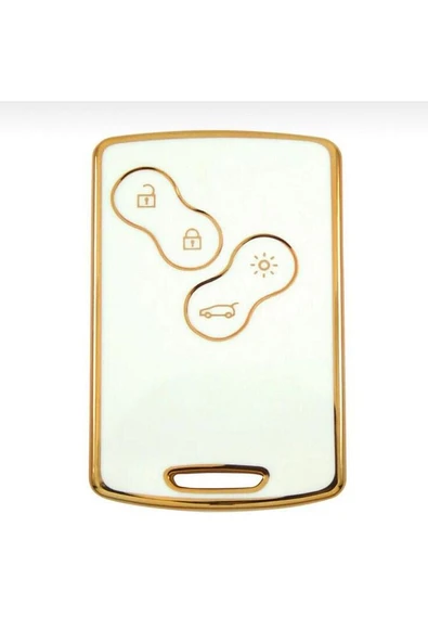 Renault Megane 3 Fluence, Clio 4 Kart Beyaz-Gold Anahtar Koruma Kılıfı Not Kart Ile Yuvaya Girmez - Resim 2