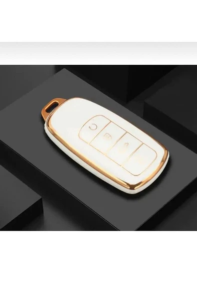 Chery Tiggo 8 Pro Omoda 5 Anahtar Kılıfı Beyaz/gold Lüx ürün görseli