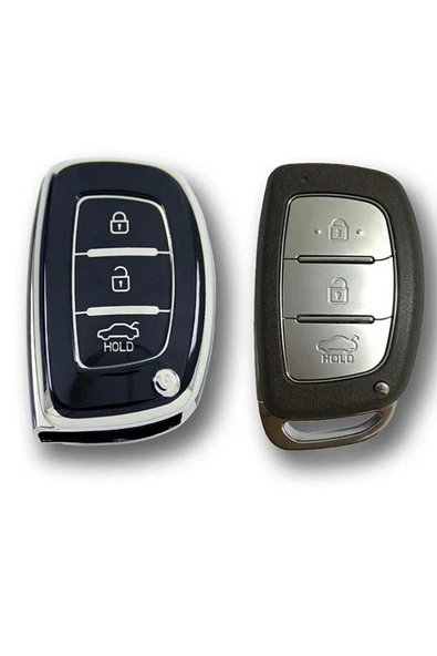 Hyundai Elantra Ix35 Tucson I10 I20 I30 I40 Ix35 Lüx Anahtar Koruma Kılıfı Siyah Gümüş ürün görseli