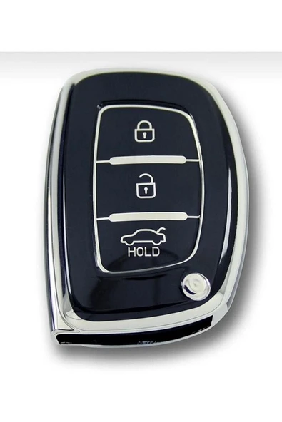 Hyundai Elantra Ix35 Tucson I10 I20 I30 I40 Ix35 Lüx Anahtar Koruma Kılıfı Siyah Gümüş - Resim 3