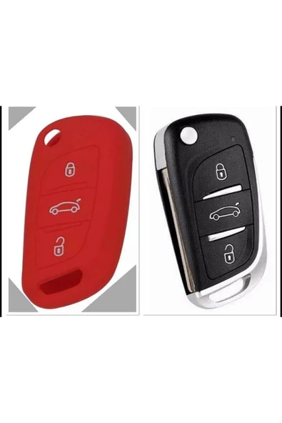 Citroen C4 C5 C-quatre Uyumlu Silikon Anahtar Koruma Kılıfı Kırmızı Renk ürün görseli