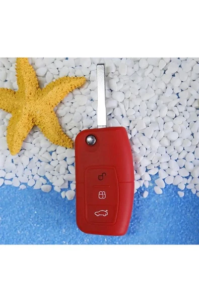 Fiesta Focus B-max Kuga Uyumlu Silikon Anahtar Koruma Kılıfı Kırmızı Renk - Resim 3