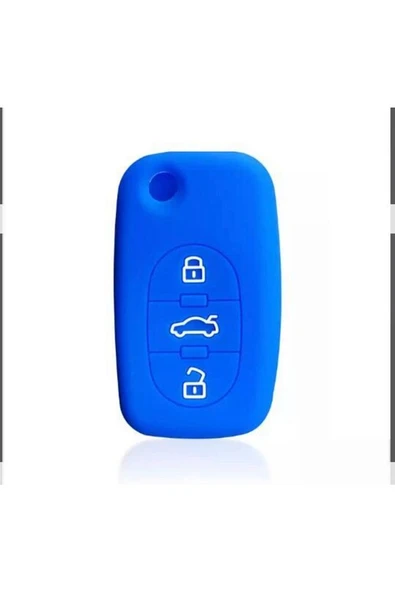Audi A2 A3 A4 A6 A8 Uyumlu Silikon Anahtar Koruma Kılıfı 3 Tuşlu Mavi Renk - Resim 3