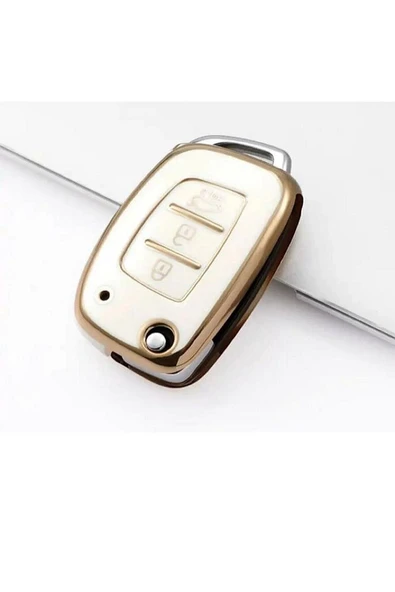 Hyundai Bayon I10 I20 Ix35 Elantra Tucson Anahtar Kılıfı Beyaz/gold 2.resime Bakınız ürün görseli