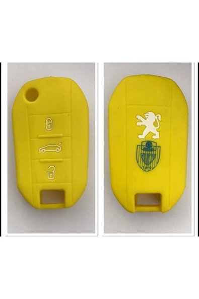 Peugeot 208 308 301 3008 5008 Sustalı Silikon Anahtar Koruma Kılıfı Sarı Renk Ankara Gücü Logolu ürün görseli