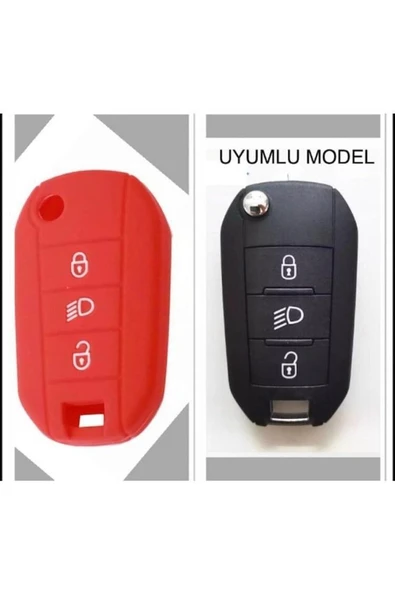 Citroen Yeni C3 Aircross Silikon Anahtar Koruma Kılıfı Kırmızı Renk Görselde Uyumlu Model Mevcut ürün görseli