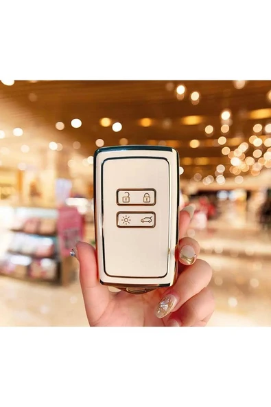 Renault Austral Uyumlu Anahtar Koruma Kılıfı Beyaz Renk Altın Detaylı 2.Resime Bakınız ürün görseli