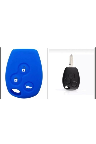 Renault Clio Kangoo Megane Modus Laguna Scenic Silikon Anahtar Koruma Kılıfı Mavi Renk 3 Tuşlu ürün görseli