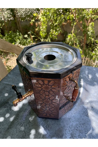 Sultan Sedir Otantik Bakır Semaver – Eskitme Bakır Demlikli - Sekizgen Amasya Semaveri, Jel Yakıtlı - Resim 7