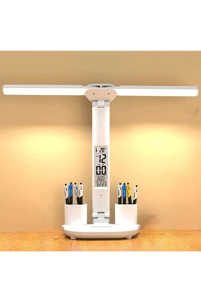 LED Dokunmatik Katlanabilir Masa Lambası Takvim Sıcaklık Saat Şarjlı Masa Lambası - Resim 2