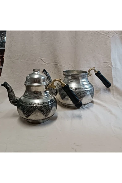 KIVRAKLAR Bakır ÇAYDANLIK İşlemeli BÜYÜK BOY - Resim 2