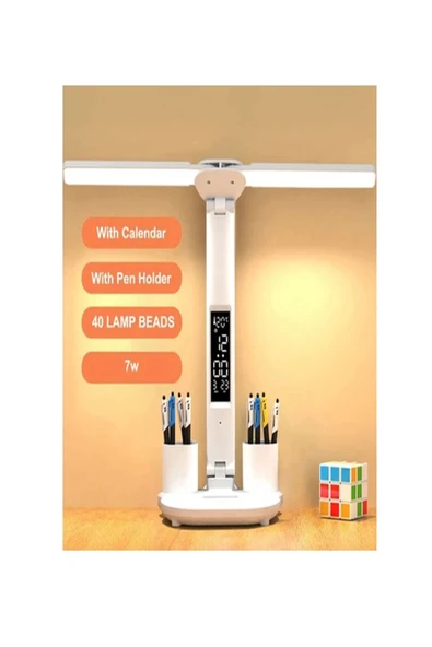 LED Dokunmatik Katlanabilir Masa Lambası Takvim Sıcaklık Saat Şarjlı Masa Lambası - Resim 3
