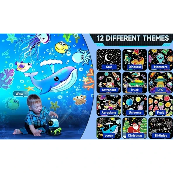 Ozmik LED gece lambası yıldızlı gökyüzü projektör Galaxy Robot projeksiyon lambasıMüzik Çalar - Resim 4