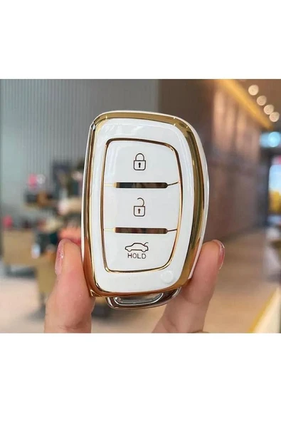 Hyundai Elantra Ix35 Tucson I10 I20 I30 I40 Ix35 Anahtar Koruma Kılıf Beyaz Gold 2.resime Bakınız ürün görseli