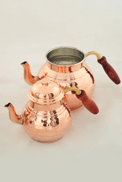 Kıvraklar Dövmeli Büyük Boy Bakır Çaydanlık Bakır Çaydanlık Takımı ürün görseli